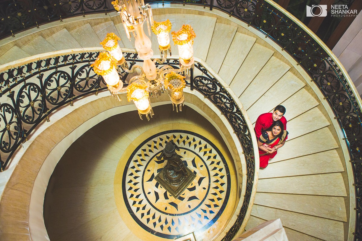 Leela-Palace-Bangalore-Couple-Pre-Wedding-Candid-Black-Red-Theme-Shoot