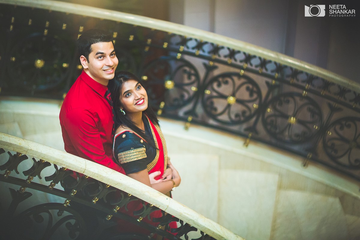 Leela-Palace-Bangalore-Couple-Pre-Wedding-Candid-Black-Red-Theme-Shoot