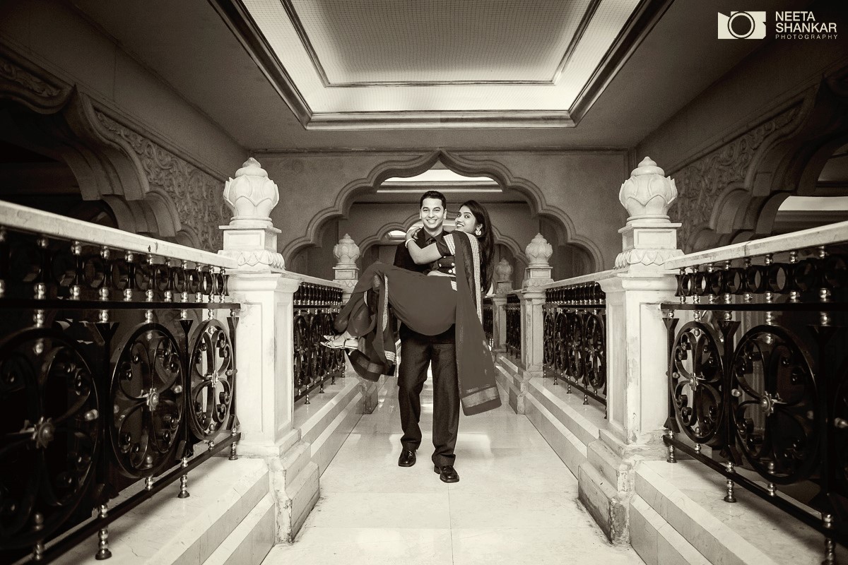 Leela-Palace-Bangalore-Couple-Pre-Wedding-Candid-Black-Red-Theme-Shoot