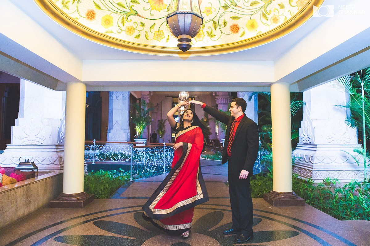 Leela-Palace-Bangalore-Couple-Pre-Wedding-Candid-Black-Red-Theme-Shoot