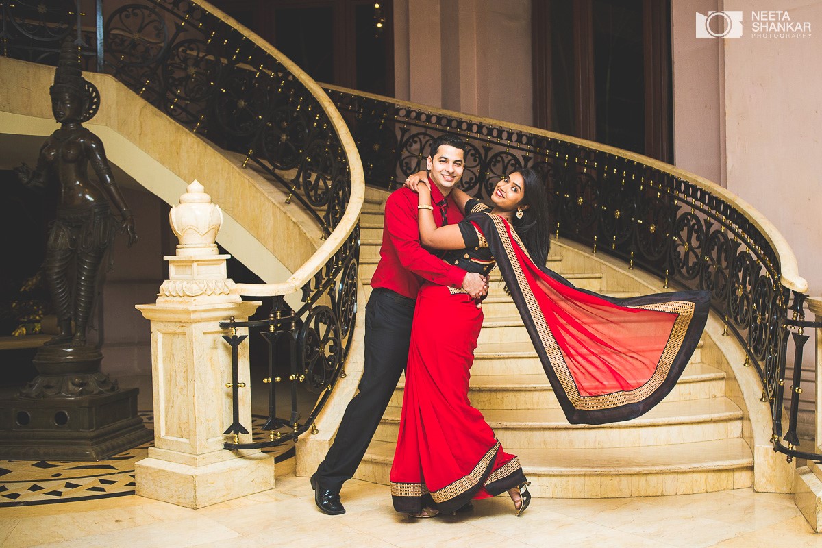 Leela-Palace-Bangalore-Couple-Pre-Wedding-Candid-Black-Red-Theme-Shoot