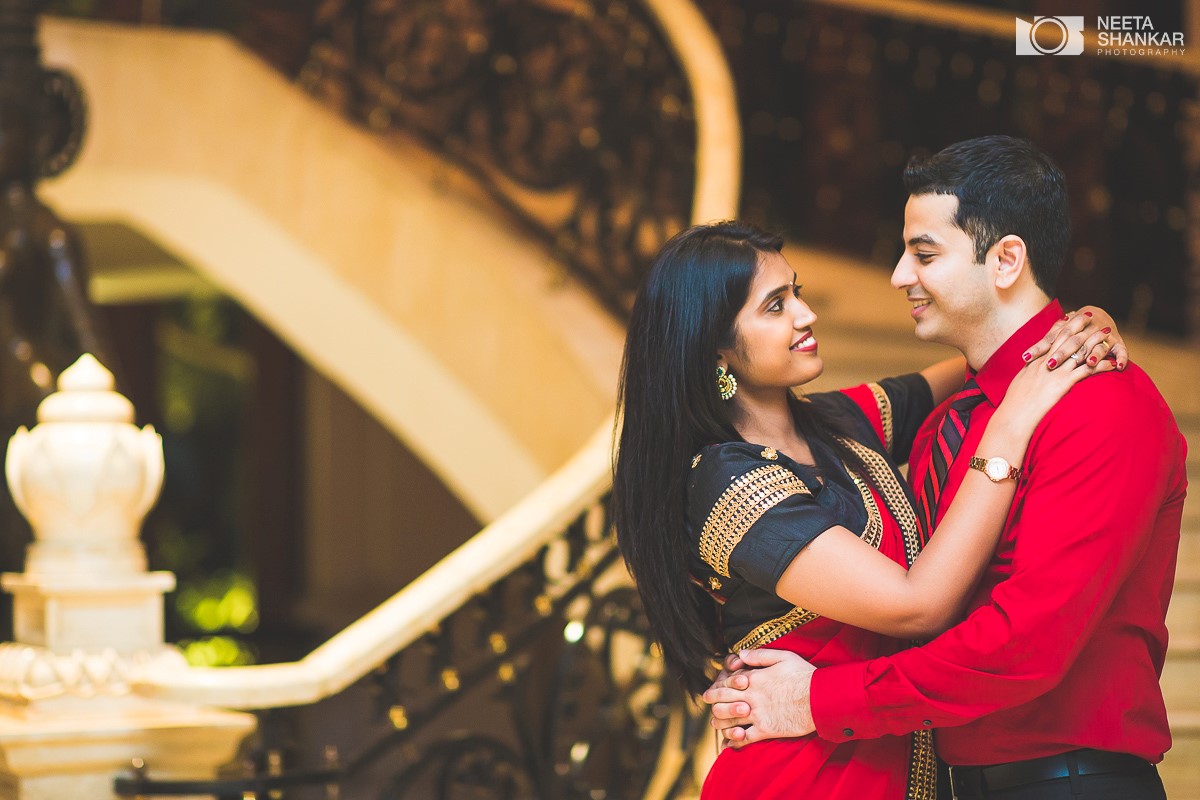 Leela-Palace-Bangalore-Couple-Pre-Wedding-Candid-Black-Red-Theme-Shoot