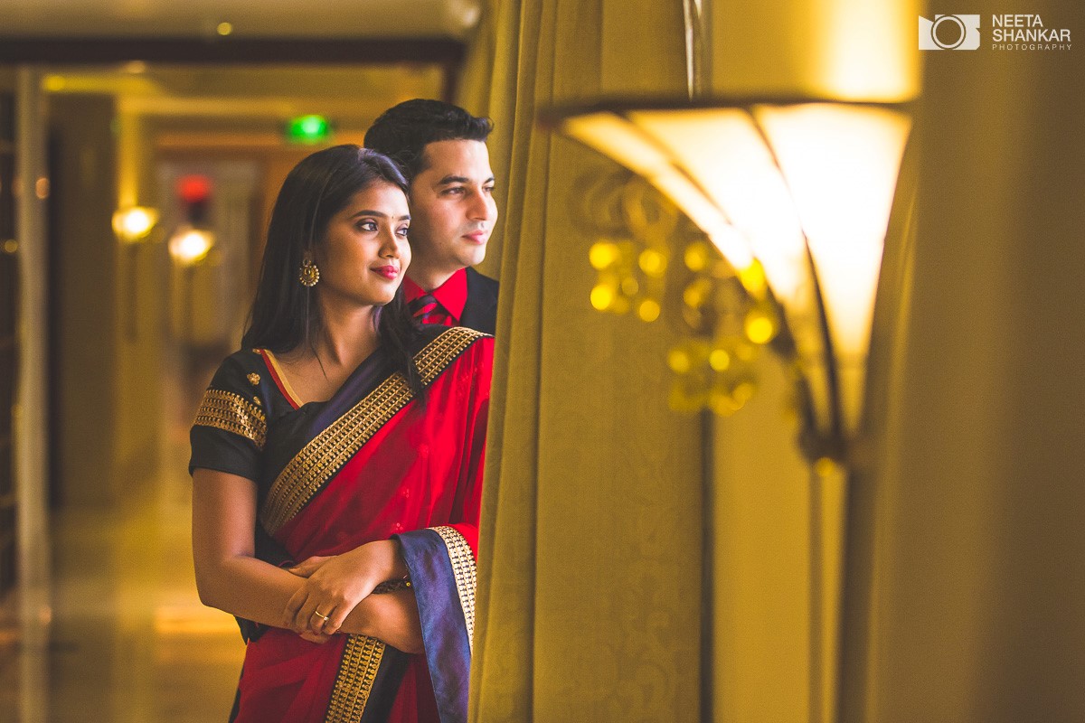 Leela-Palace-Bangalore-Couple-Pre-Wedding-Candid-Black-Red-Theme-Shoot