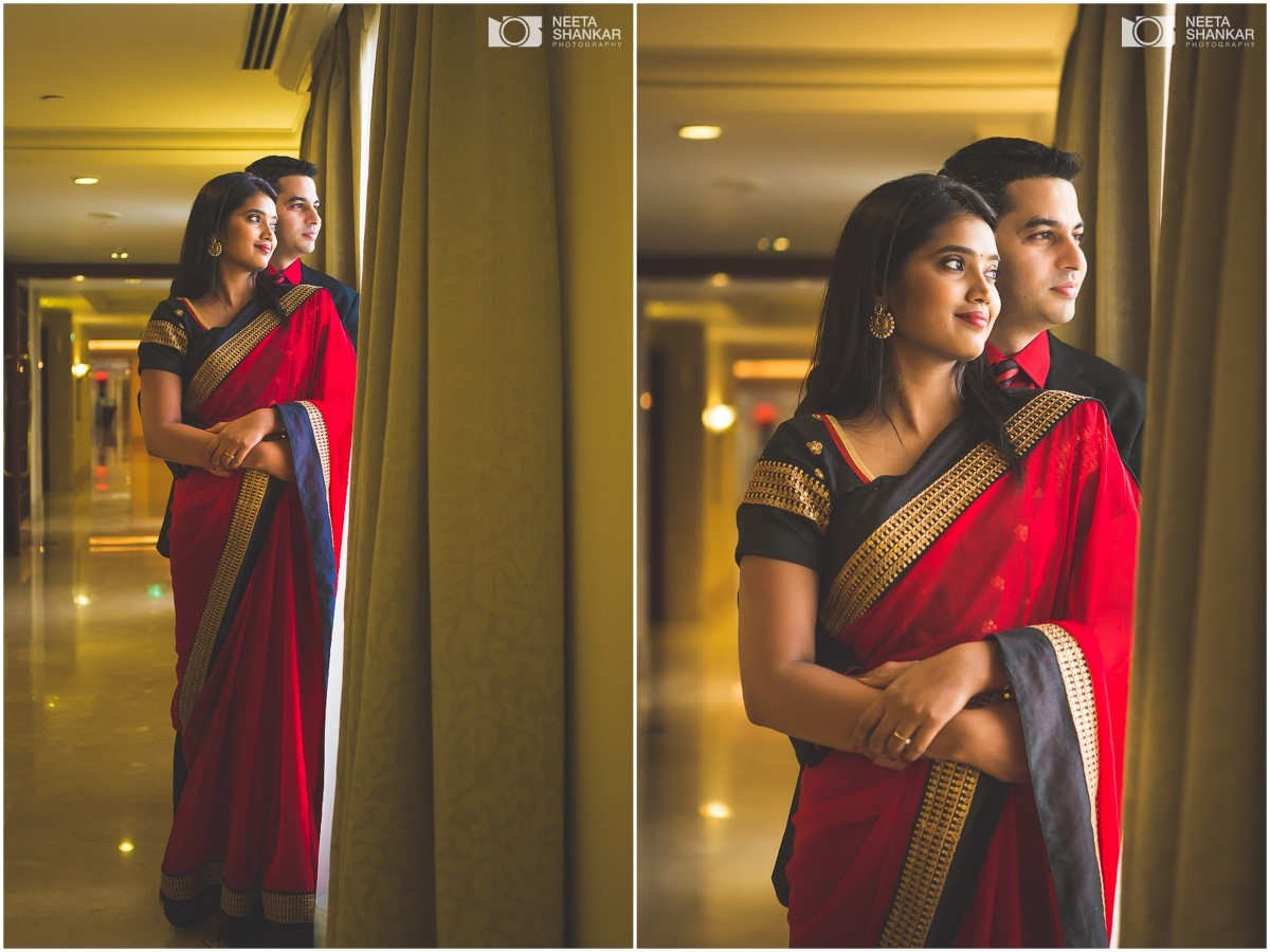 Leela-Palace-Bangalore-Couple-Pre-Wedding-Candid-Black-Red-Theme-Shoot