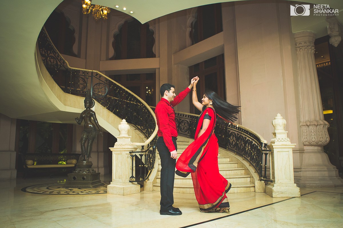 Leela-Palace-Bangalore-Couple-Pre-Wedding-Candid-Black-Red-Theme-Shoot